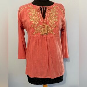 J. Jill Mauve Top with Cream/Taupe Embroidery